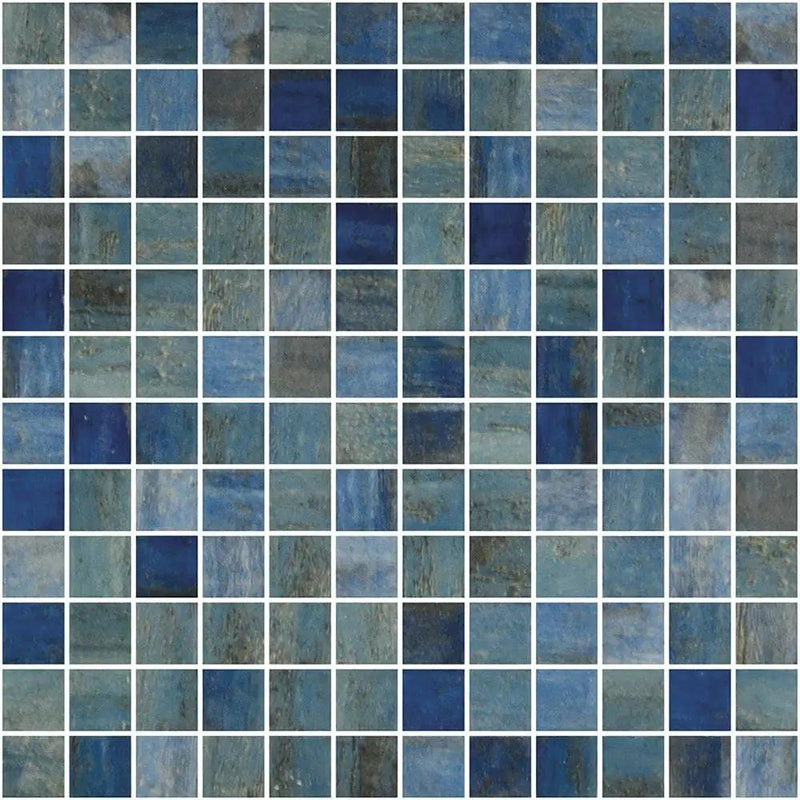 Forest Blue Glossy 1x1 Glass Mosaics 12x18