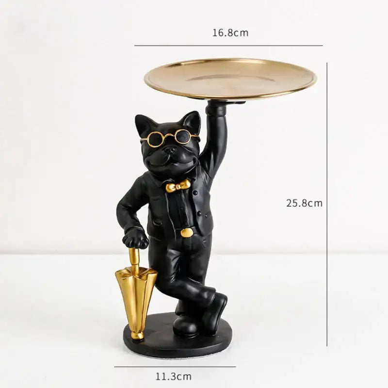 Formal black & white cat resin statue tray study room decor