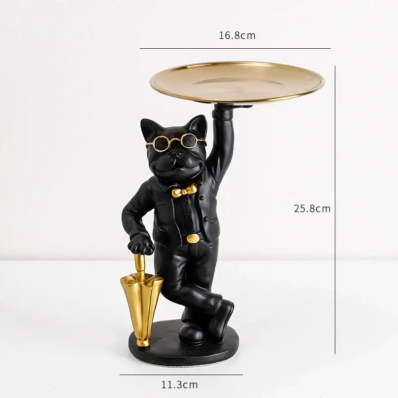 Formal black & white cat resin statue tray study room decor