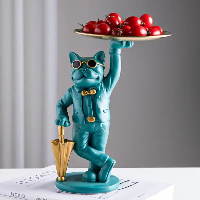 Formal black & white cat resin statue tray study room decor