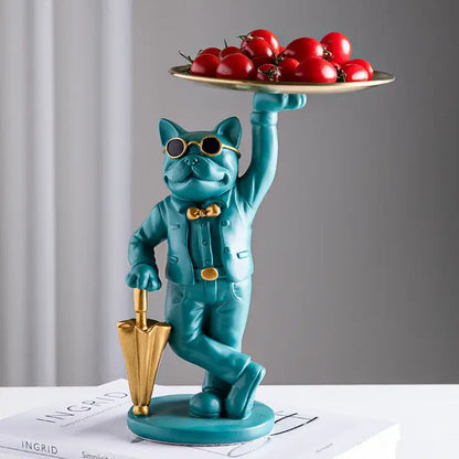 Formal black & white cat resin statue tray study room decor