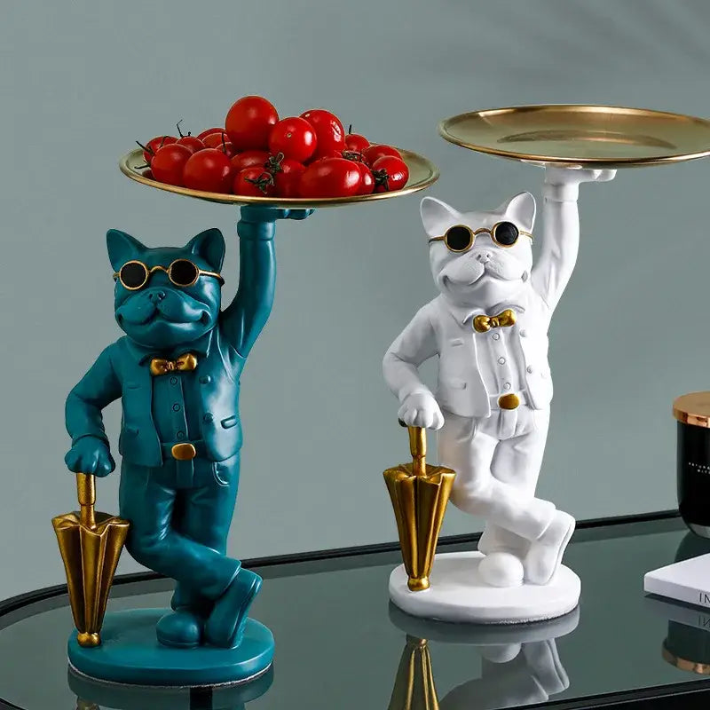 Formal black & white cat resin statue tray study room decor