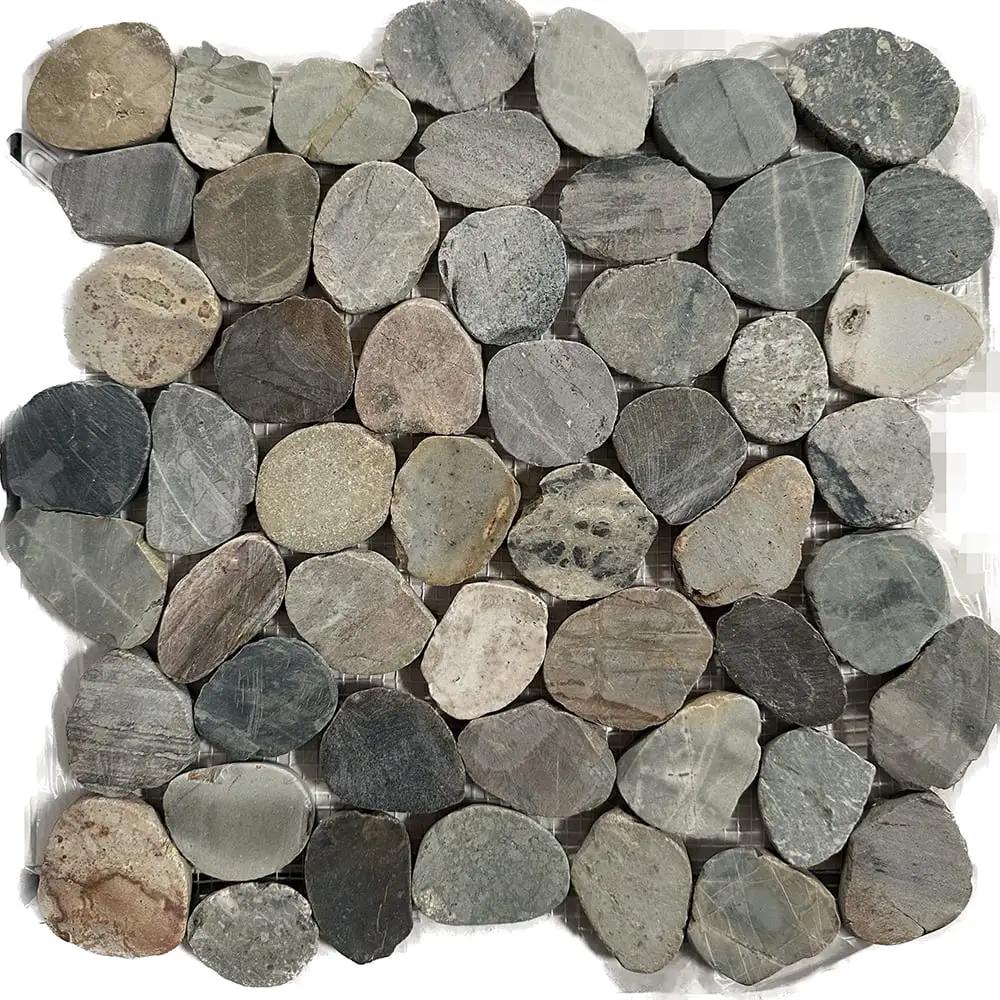 Fossil Blue Earth Tan Natural Pebble Mosaics 12x12