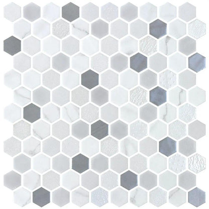 Fossil Multi Finish Hexagon Glass Mosaics 11 3/4x11 1/2