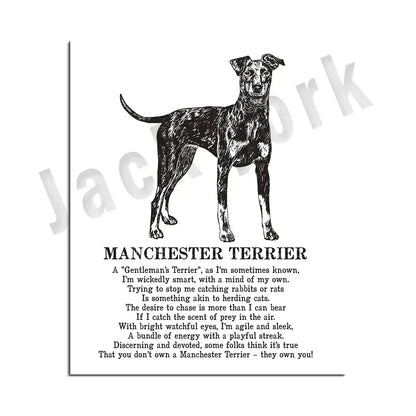 Framed black and white dog breed poetry poster set living room decor