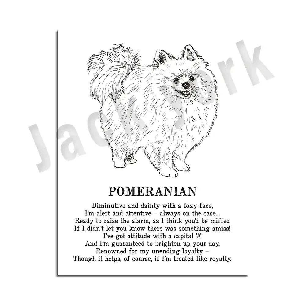 Framed black and white dog breed poetry poster set living room decor