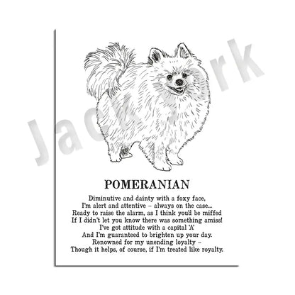 Framed black and white dog breed poetry poster set living room decor