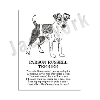 Framed black and white dog breed poetry poster set living room decor