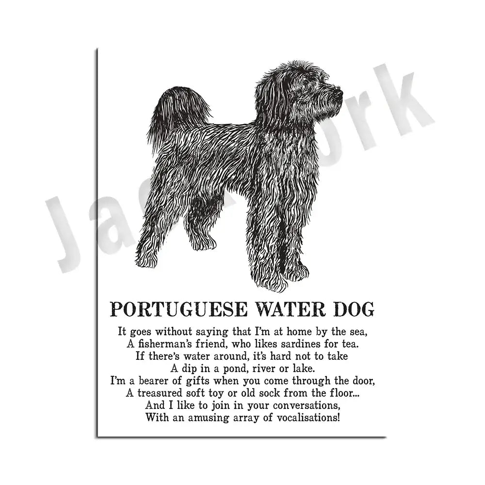 Framed black and white dog breed poetry poster set living room decor