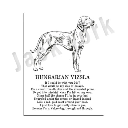 Framed black and white dog breed poetry poster set living room decor