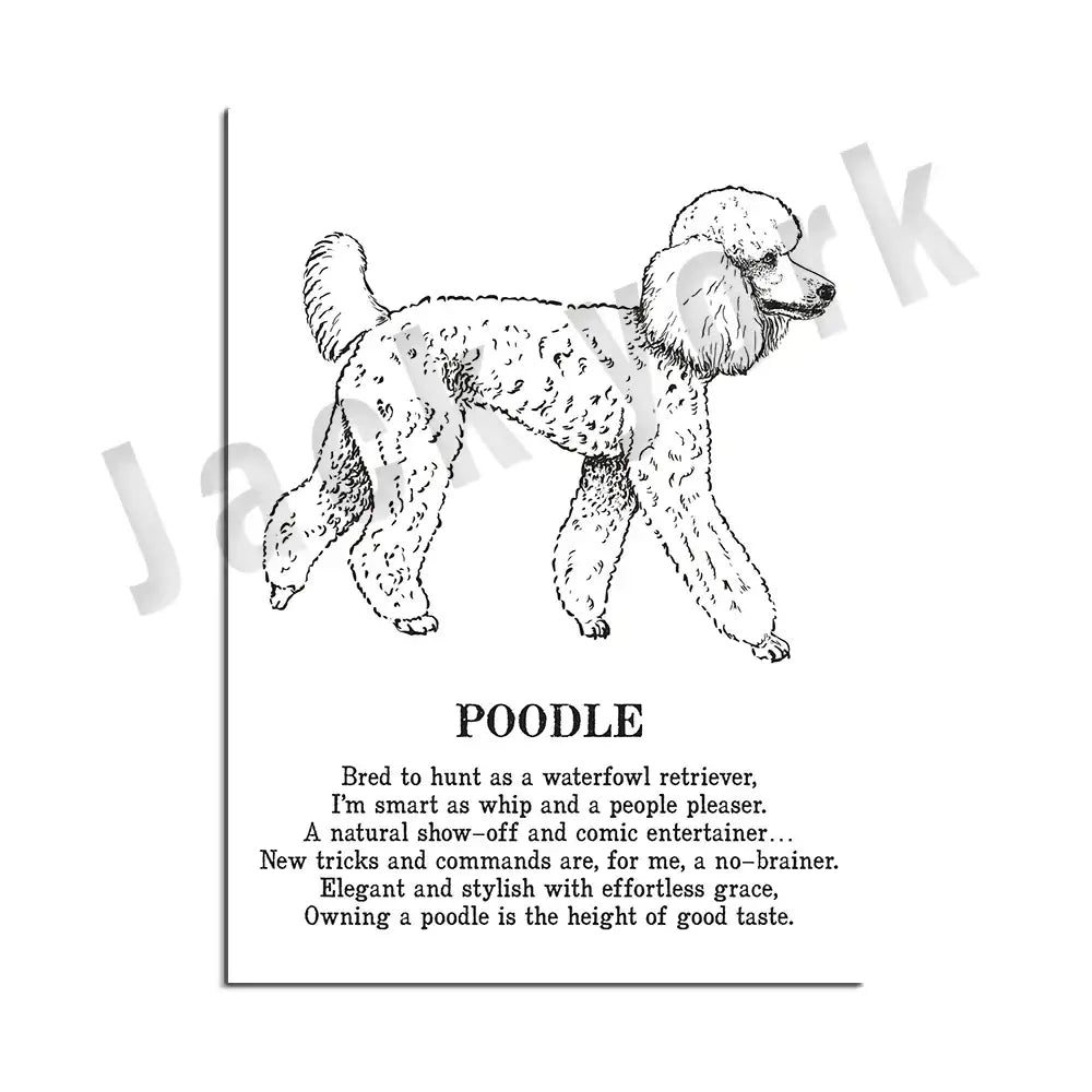Framed black and white dog breed poetry poster set living room decor