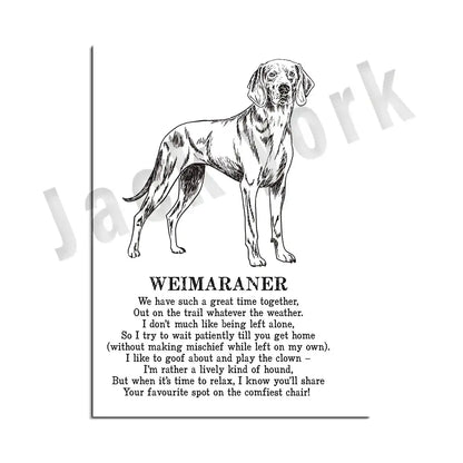 Framed black and white dog breed poetry poster set living room decor