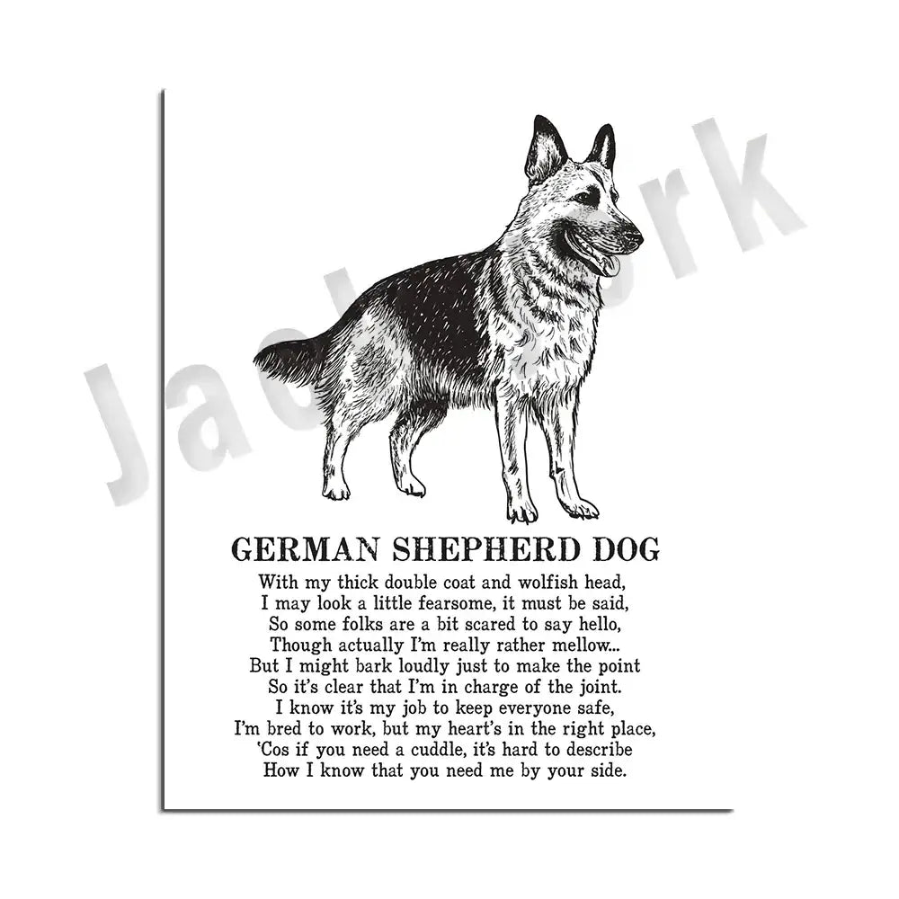 Framed black and white dog breeds poster set bedroom wall art