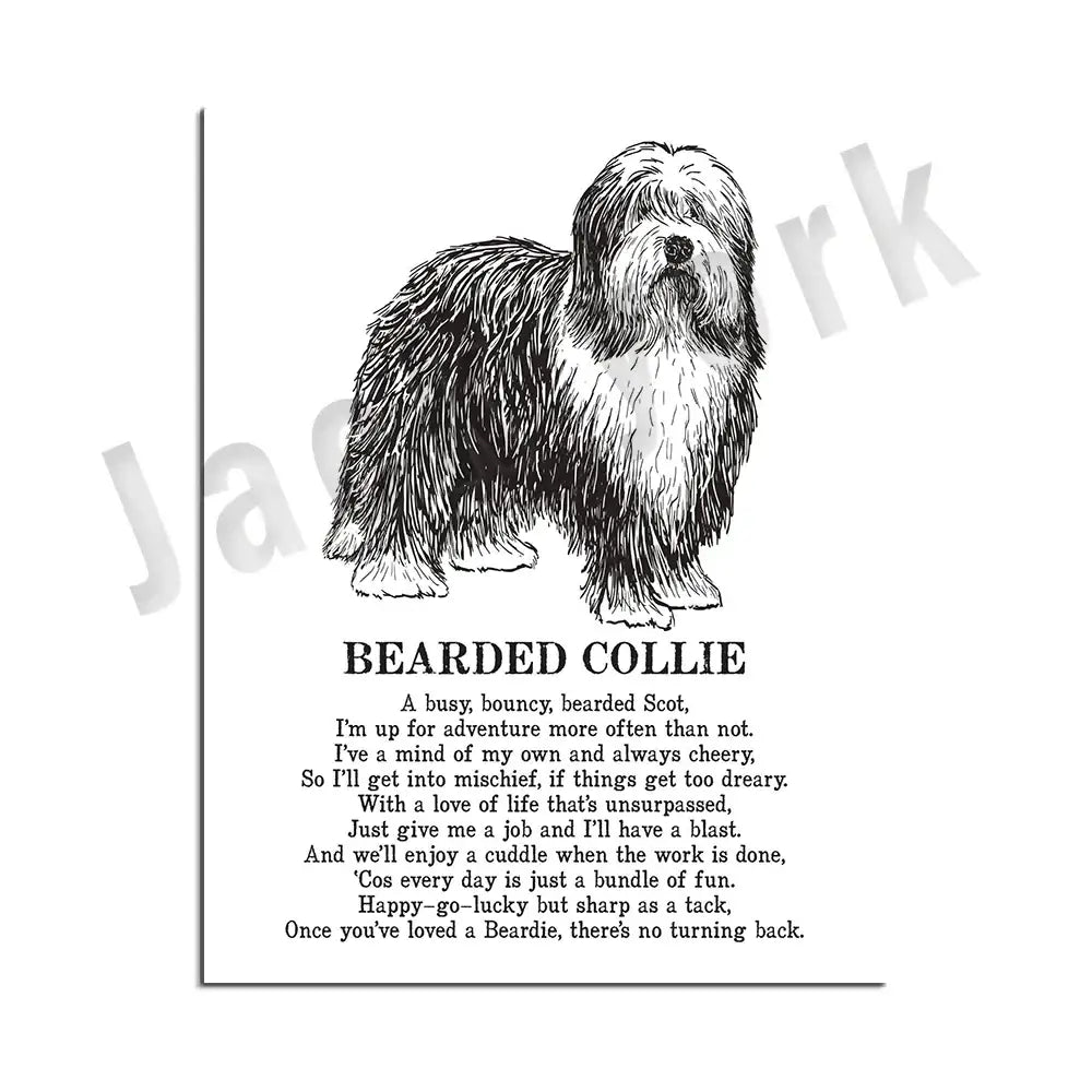 Framed black and white dog breeds poster set bedroom wall art