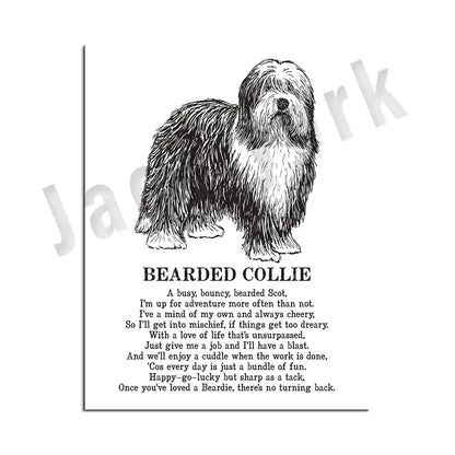 Framed black and white dog breeds poster set bedroom wall art