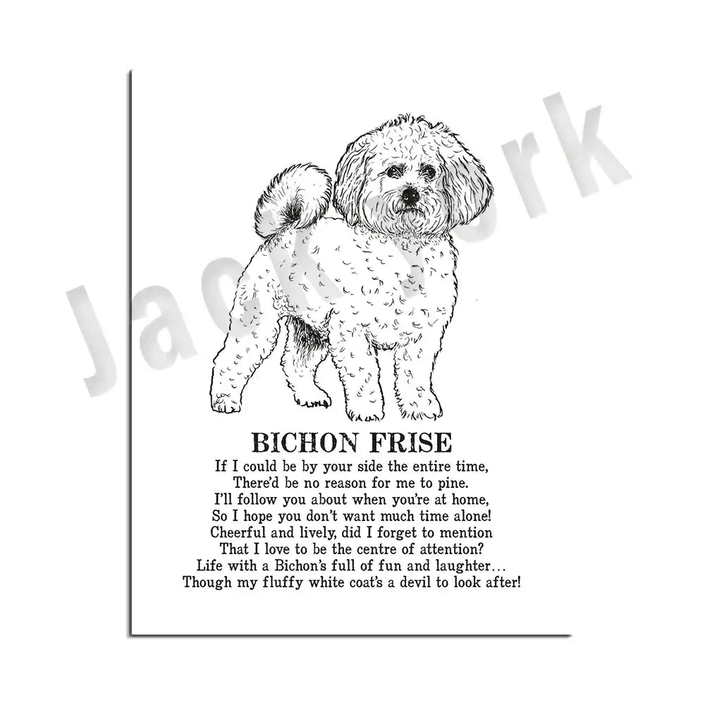 Framed black and white dog breeds poster set bedroom wall art