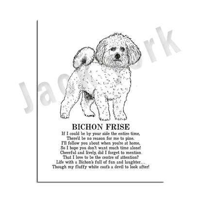 Framed black and white dog breeds poster set bedroom wall art
