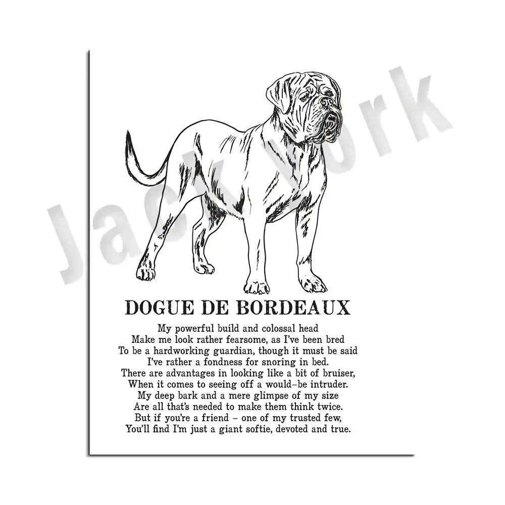 Framed black and white dog breeds poster set bedroom wall art