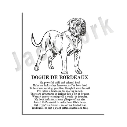 Framed black and white dog breeds poster set bedroom wall art