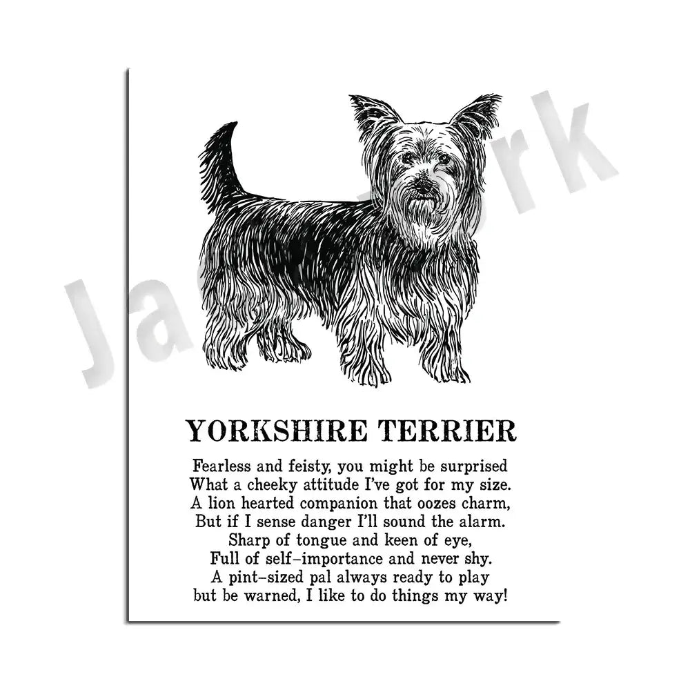 Framed black and white dog poetry poster living room wall art