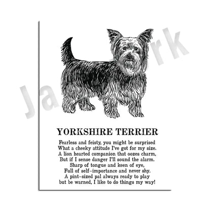 Framed black and white dog poetry poster living room wall art