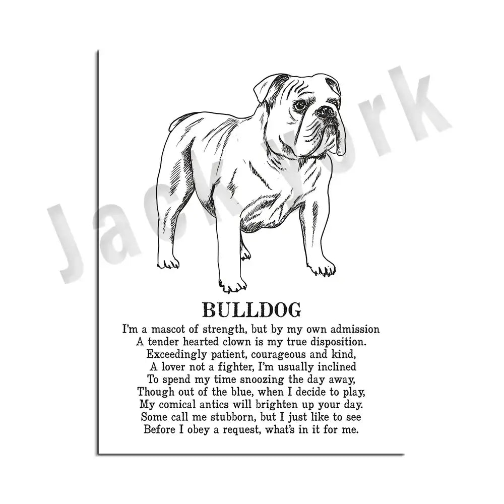 Framed black and white dog poetry poster living room wall art