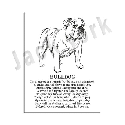 Framed black and white dog poetry poster living room wall art