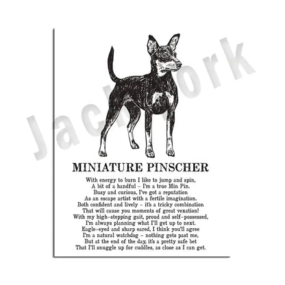 Framed black and white dog poetry poster living room wall art