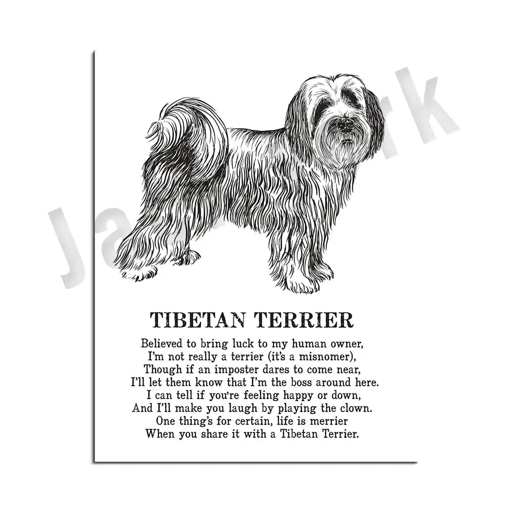 Framed black and white dog poetry poster living room wall art