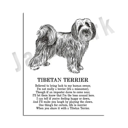 Framed black and white dog poetry poster living room wall art