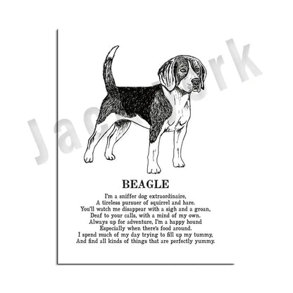 Framed black and white dog poetry poster living room wall art