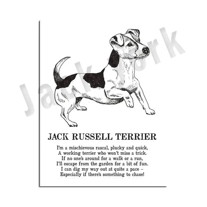 Framed black and white dog poetry poster living room wall art