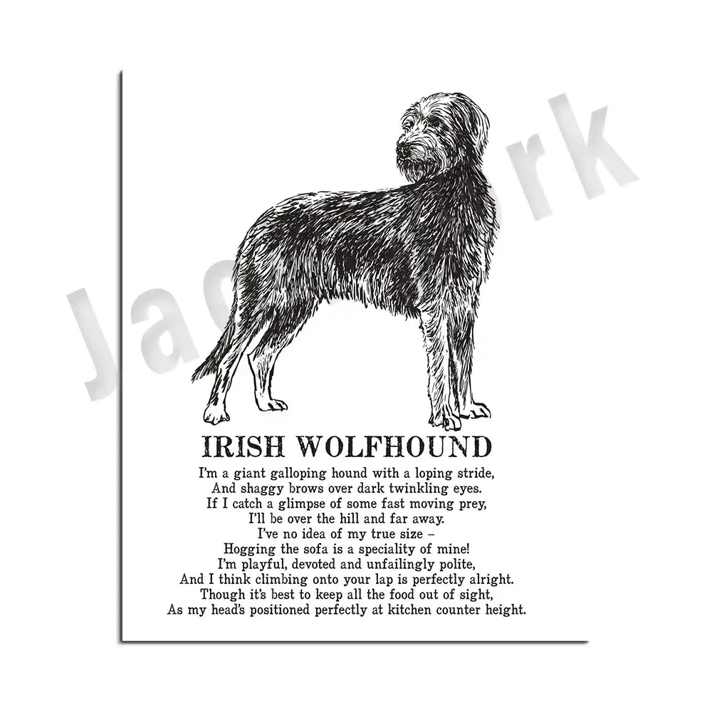 Framed black and white dog poetry poster living room wall art