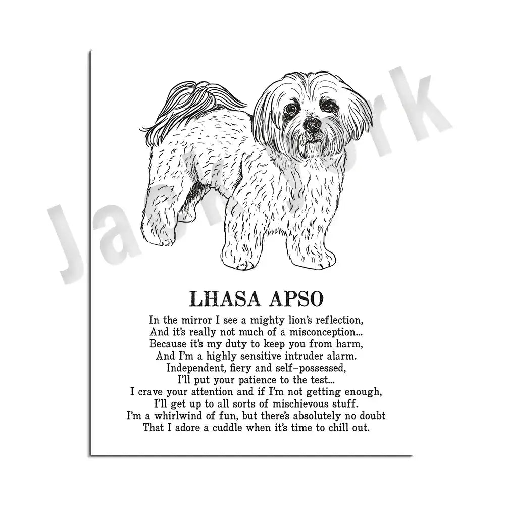 Framed black and white dog poetry poster living room wall art