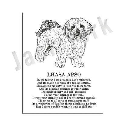 Framed black and white dog poetry poster living room wall art