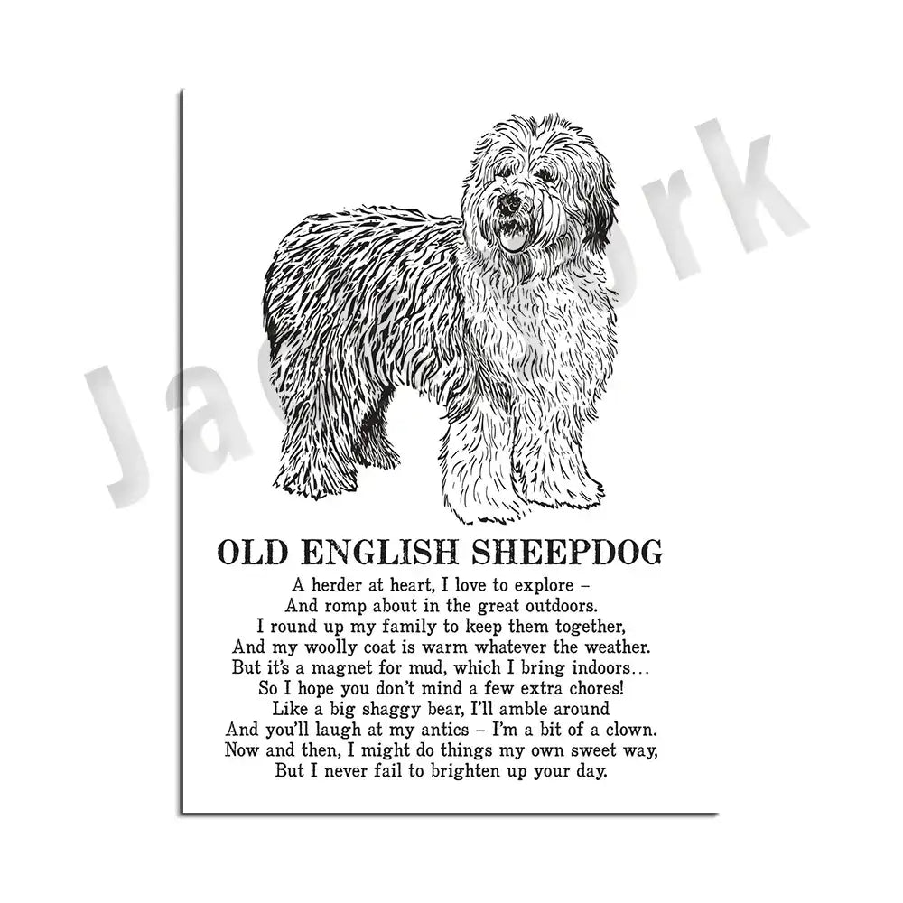 Framed black and white dog poetry poster living room wall art