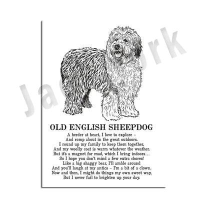 Framed black and white dog poetry poster living room wall art