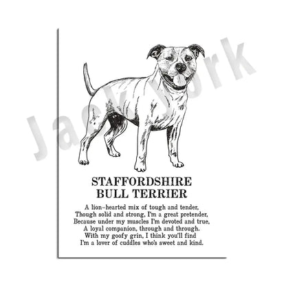 Framed black and white dog poetry poster living room wall art