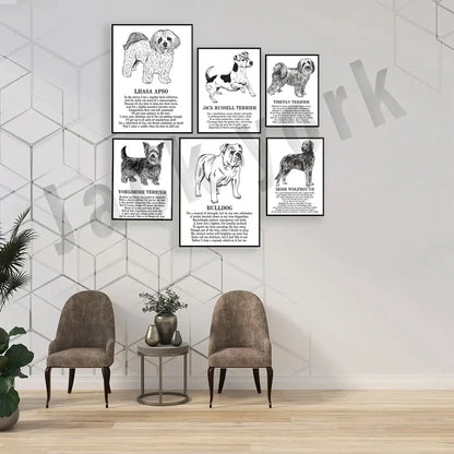 Framed black and white dog poetry poster living room wall art