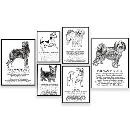 Framed black and white dog poetry poster living room wall art
