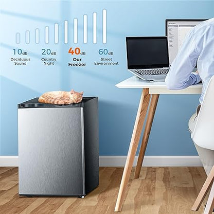 Free Standing Upright Freezer with Removable Shelf, Adjustable Thermostat, Compact Reversible Single Door Vertical Freezers