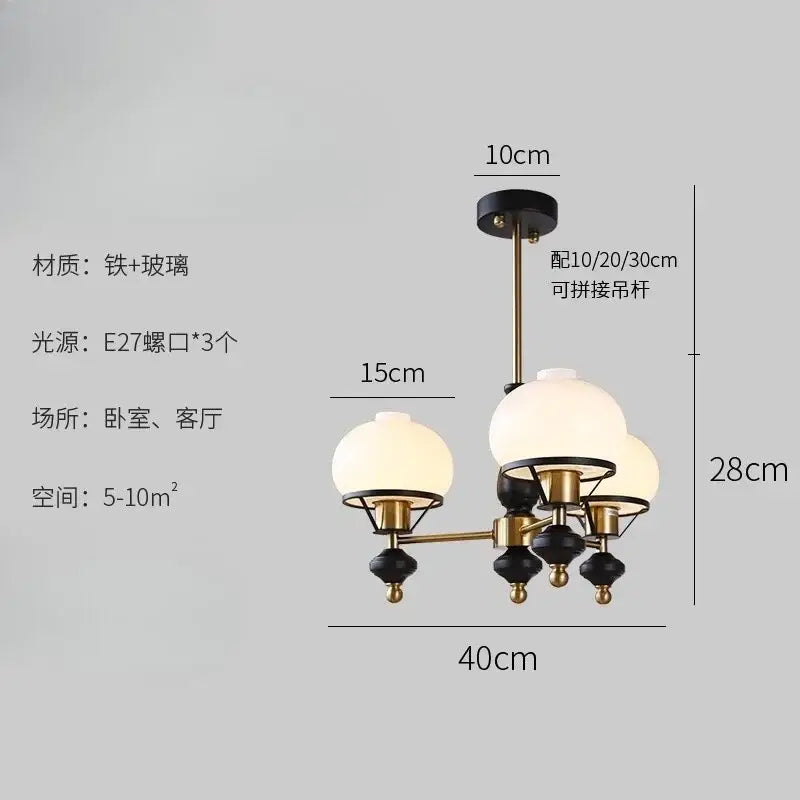French bauhaus black & brass glass globe ceiling chandelier bedroom