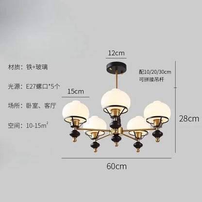 French bauhaus black & brass glass globe ceiling chandelier bedroom