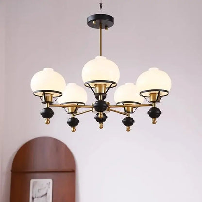 French bauhaus black & brass glass globe ceiling chandelier bedroom