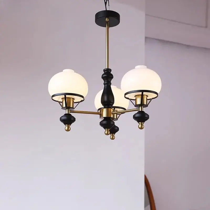 French bauhaus black & brass glass globe ceiling chandelier bedroom