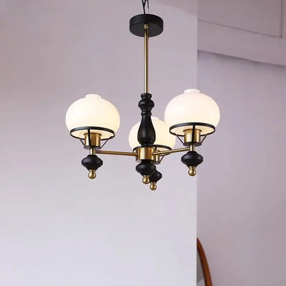 French bauhaus black & brass glass globe ceiling chandelier bedroom