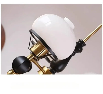 French bauhaus black & brass glass globe ceiling chandelier bedroom