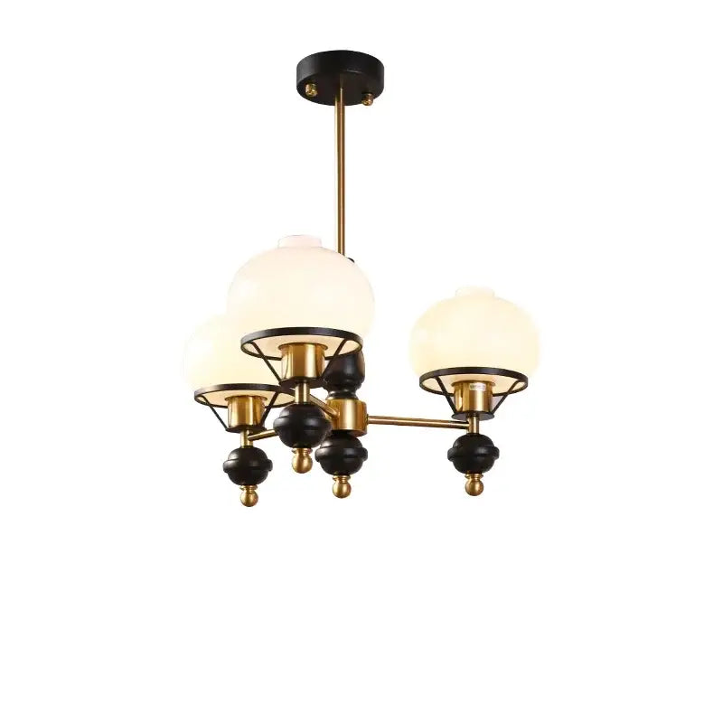 French bauhaus black & brass glass globe ceiling chandelier bedroom