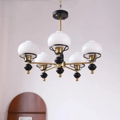 French bauhaus black & brass glass globe ceiling chandelier bedroom