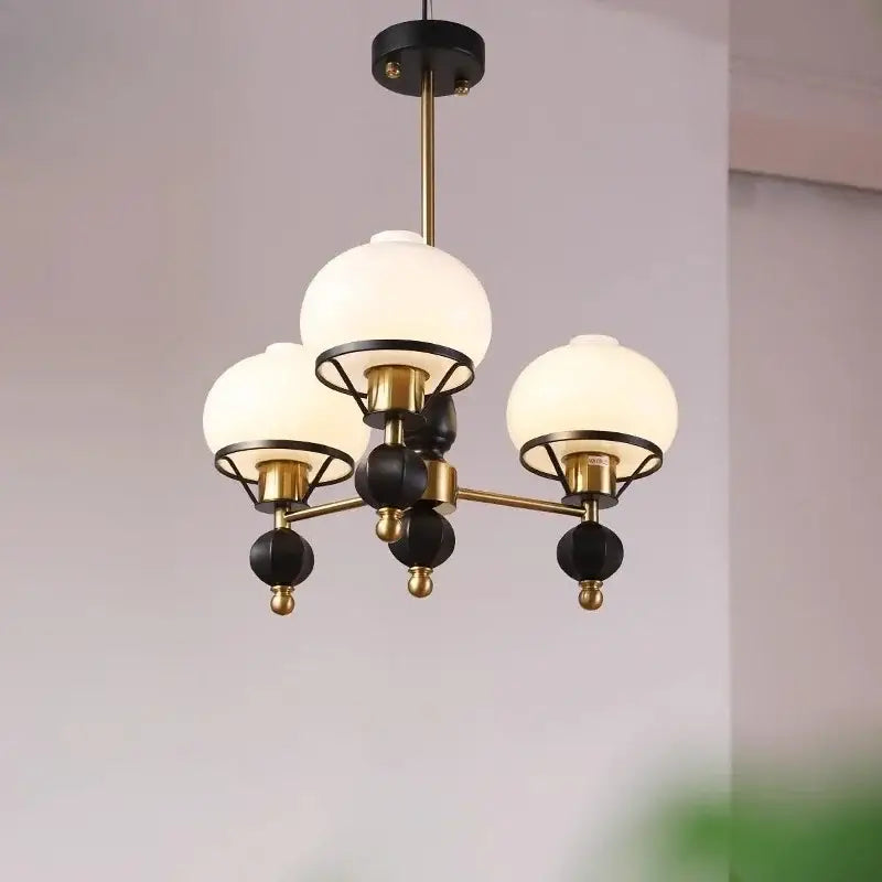 French bauhaus black & brass glass globe ceiling chandelier bedroom